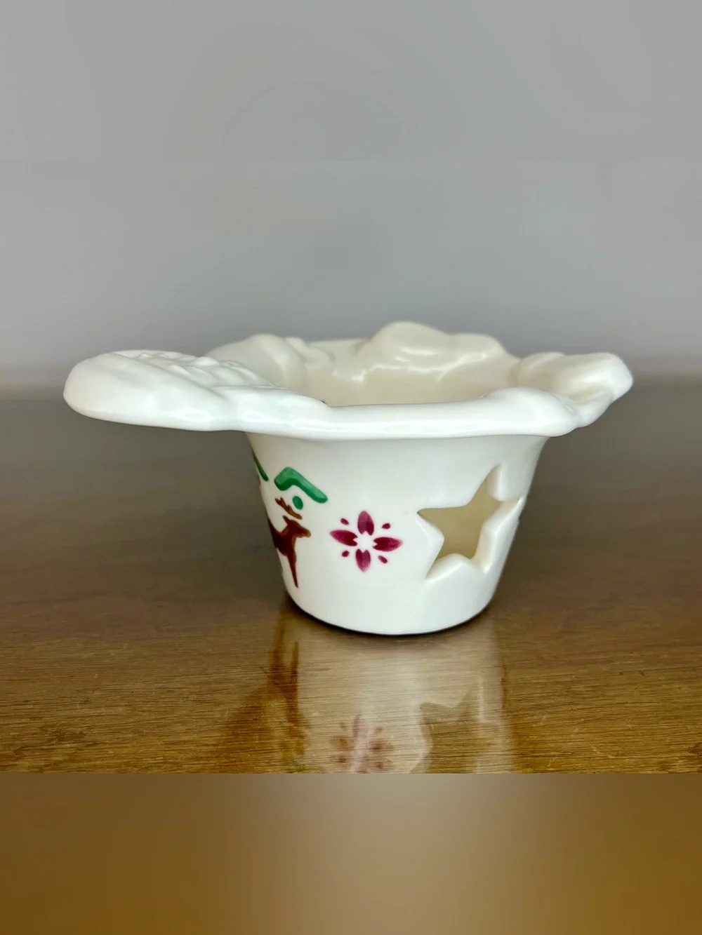 Vintage Pfaltzgraff Nordic Christmas Santa & Reindeer, Votive Candle Holder, 90s